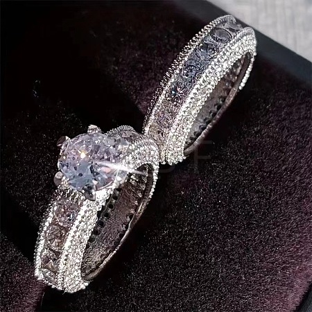 2Pcs Alloy with Crystal Rhinestone Finger Rings for Couple FS-WG6A3A8-04-1