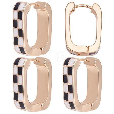4 Pairs Rectangle with Tartan Pattern Alloy Enamel Hoop Earrings EJEW-SC0002-26D-1