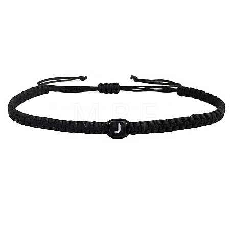Adjustable Handmade Woven Waxed Cord Braided Bracelets with Acrylic Letter Beads OI4298-10-1