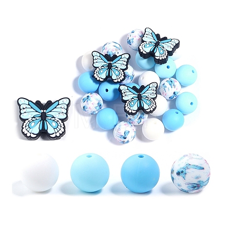 25Pcs Butterfly & Round Silicone Focal Beads SIL-L005-02A-1
