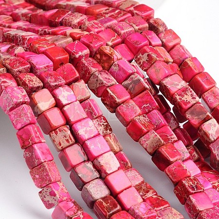Dyed & Heated Natural Imperial Jasper Cube Beads Strands X-G-M273-02-6mm-1