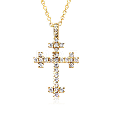 Brass Micro Pave Clear Cubic Zirconia Cross Pendant Necklaces FS-WG8523C-06-1