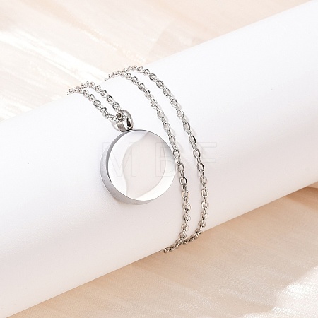304 Stainless Steel Flat Round Pendant Pet Urn Ashes Necklaces NJEW-S455-01P-1