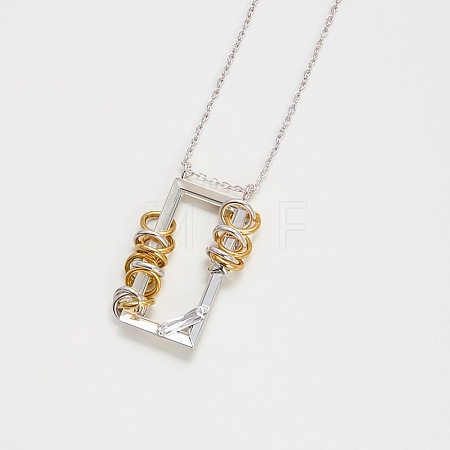 304 Stainless Steel Rectangle Frame with Ring Pendant Necklaces for Women FS-WG90439-01-1
