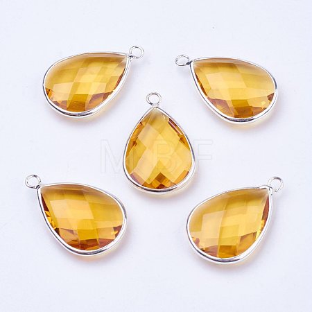 Silver Color Plated Brass Glass Teardrop Pendants X-GLAA-M006-A-20S-1