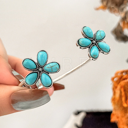 Bohemian Iron Resin Imitation Turquoise Cuff Bangles for Women FS-WG44455-02-1
