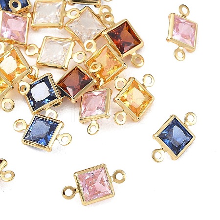 SHEGRACE Brass Pave Cubic Zirconia Square Connector Charms XGRQ2O980-440G-1