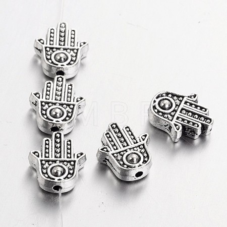 Tibetan Style Alloy Hamsa Hand/Hand of Fatima/Hand of Miriam Beads X-TIBEB-7722-AS-RS-1