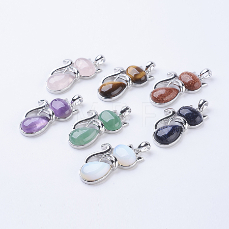 Natural & Synthetic Mixed Stone Kitten Pendants G-P352-B-1