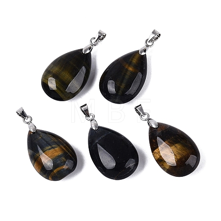 Dyed Natural Yellow and Blue Tiger Eye Pendants G-N362-03P-02-1