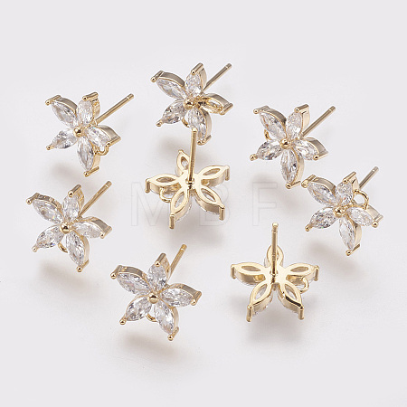 Brass Cubic Zirconia Ear Stud Findings X-KK-S336-29G-1
