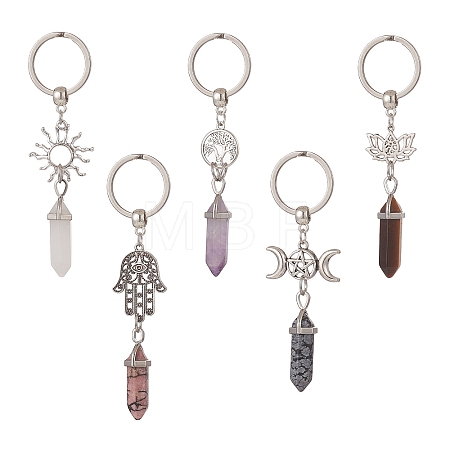 Double Terminated Pointed Bullet Gemstone Pendant Keychain KEYC-JKC00453-1