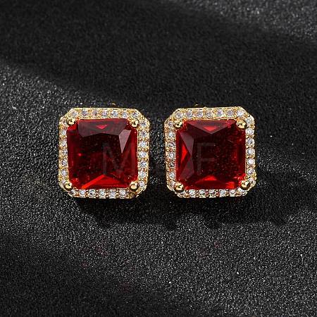 Brass Micro Pave Cubic Zirconia Stud Earrings for Women EJEW-F418-14G-1