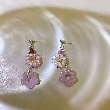 Alloy Lampwork Stud Dangle Earrings WG3F254-01-1