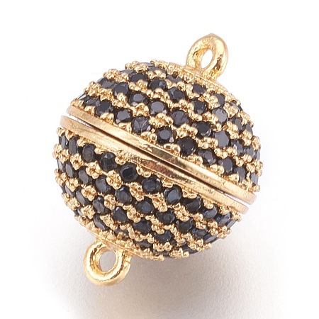 Brass Micro Pave Cubic Zirconia Magnetic Clasps with Loops KK-O106-30B-G-1