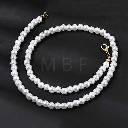 6MM White Round Plastic Pearl Beaded Necklaces for Women NJEW-L469-02G-1