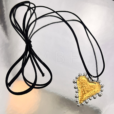 Two Tone 304 Stainless Steel Pendant Adjustable 2-Strand Black PU Leather Cord Necklaces for Women WG6EB49-03-1