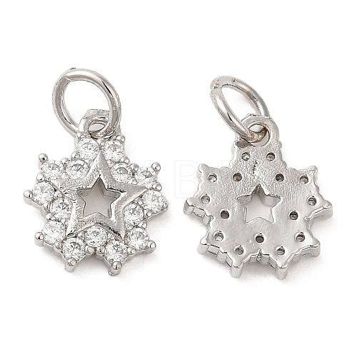 Rack Plating Brass Pave Clear Cubic Zirconia Star Charms with Jump Ring KK-Z026-12P-1