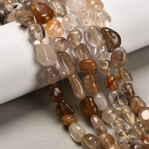 Natural Gold Rutilated Quartz Beads Strands G-P568-C09-01-1