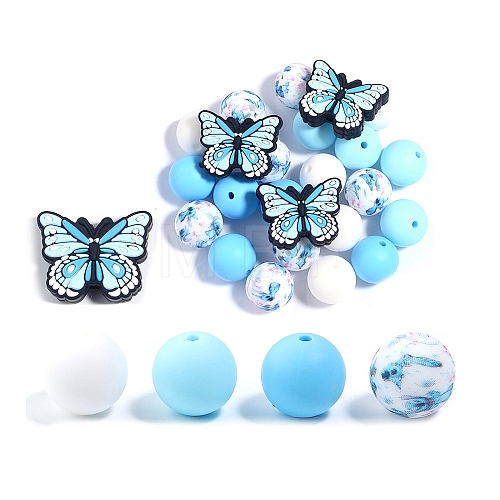 25Pcs Butterfly & Round Silicone Focal Beads SIL-L005-02A-1