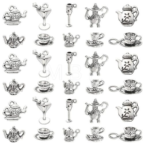 100pcs 10 Styles Coffee Cup & Teapot Tibetan Style Alloy Pendants TIBEP-CJ0002-44-1