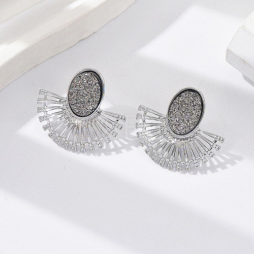 Rhodium Plated Fan Shape Alloy Stud Earring for Women MW7420-2-1