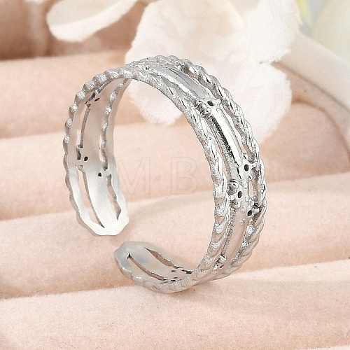 304 Stainless Steel Open Cuff Rings for Women RJEW-A056-03P-1