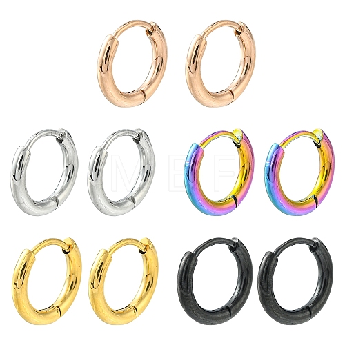 5 Pairs 5 Colors 304 Stainless Steel Huggie Hoop Earrings EJEW-YW0001-06-1