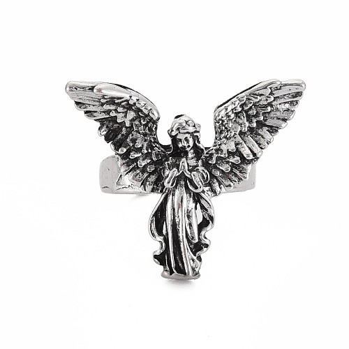 Men's Angel Alloy Open Cuff Ring RJEW-N029-097-1