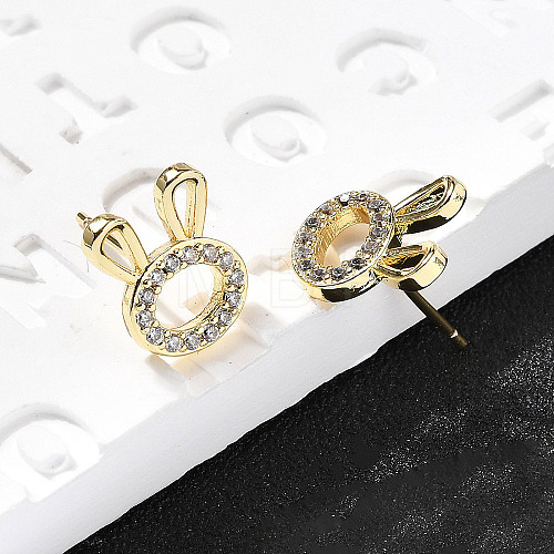 Rabbit Head Brass Micro Pave Cubic Zirconia Ear Studs EJEW-D304-39G-1