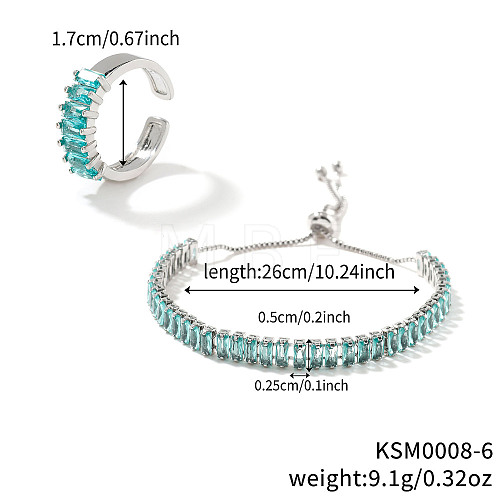 Elegant Fashion Rectangle Brass Rhinestone Slider Bracelets & Cuff Rings Sets TK3165-4-1