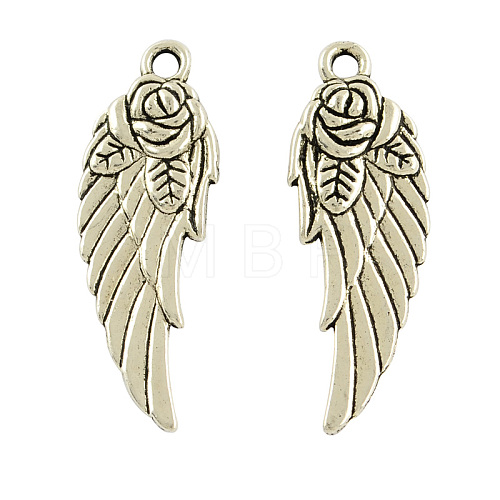 Tibetan Style Alloy Wing Pendants TIBEP-A16767-AS-RS-1