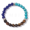 Round Natural Tiger Eye & Dyed Malaysia Jade & Synthetic Turquoise Beads Stretch Bracelets for Women BJEW-JB12744-2