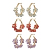3 Pairs Flower Brass Natural Gemstone Hoop Earrings EJEW-TA00781-2
