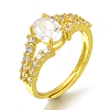 Rack Plating Oval Brass Micro Pave Clear Cubic Zirconia Adjustable Rings for Women RJEW-H232-06P-1