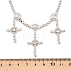 Brass Micro Pave Clear Cubic Zirconia Cross Pendant Round Beaded Bib Necklaces for Women NJEW-F364-04P-5