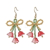 Flower with Bowknot Handmade Glass Seed Beads Dangle Earrings EJEW-MZ00655-3