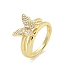 Rack Plated Brass Micro Pave Clear Cubic Zirconia Butterfly Finger Rings for Women RJEW-Z039-09G-1