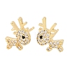 Brass Micro Pave Clear Cubic Zirconia Deer Stud Earrings EJEW-F400-27A-G-4