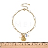 Ocean 304 Stainless Steel Sea Animals & Handmade Flower Printed Porcelain Ceramic Charm Anklets AJEW-AN00866-5