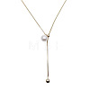 Imitation Pearl Ball & Stainless Steel Lariat Women's Necklace GA0046-1-1