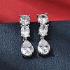 Teardrop Brass Micro Pave Clear Cubic Zirconia Dangle Stud Earrings EJEW-H180-14P-3