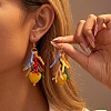 Alloy Resin Heart & Coral Dangle Earrings for Women WGCFA9C-05-1