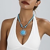 Vintage Alloy with Dyed Synthetic Turquoise Bohemian Flat Round Pendant Round Beaded Necklaces for Women DH5504-1-2