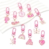 10Pcs 10 Styles Breast Cancer Awareness Ribbon Alloy Enamel Flower Pendant Decorations HJEW-YW00317-2