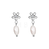 Stainless Steel Flower Earrings with Natural Pearls for Women GE0361-2-1