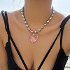 Iron and Glass Heart Pendant CCB Plastic Round Beaded Necklaces for Women FS-WGDB55B-08-1