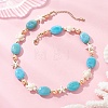 Ocean Synthetic Turquoise Turtle Starfish & Oval Acrylic & Round Glass Pearl Beaded Necklaces for Women NJEW-JN06077-1