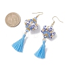 Lantern Glass Seed with Handmade Polyester Cotton Tassel Dangle Earrings EJEW-MZ00671-3