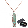 1Pc Natural Green Aventurine Bullet Macrame Pouch Pendant Alloy Chain Necklaces NJEW-PA0001-01A-1